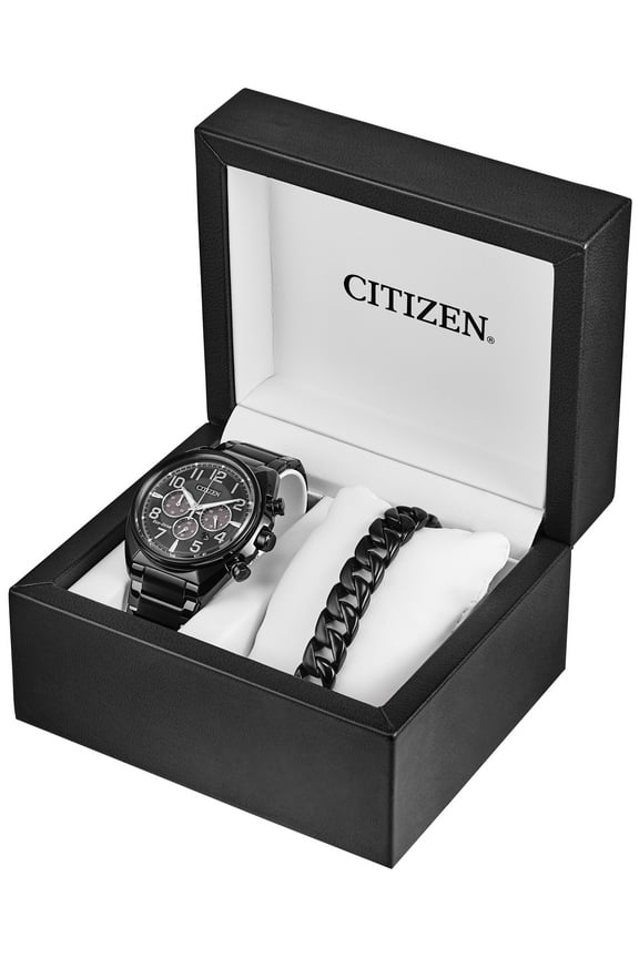 Men's Eco-Drive Black IP Chronograph Watch and Bracelet Box Set - CA4285-68E