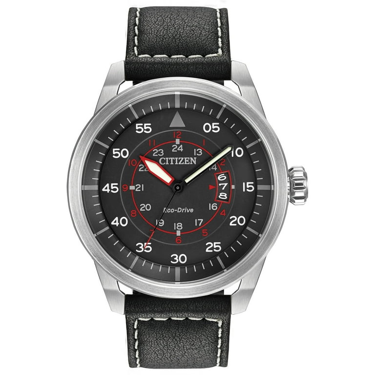 Citizen Men's Eco-Drive Black Leather Strap Watch AW1361-01E