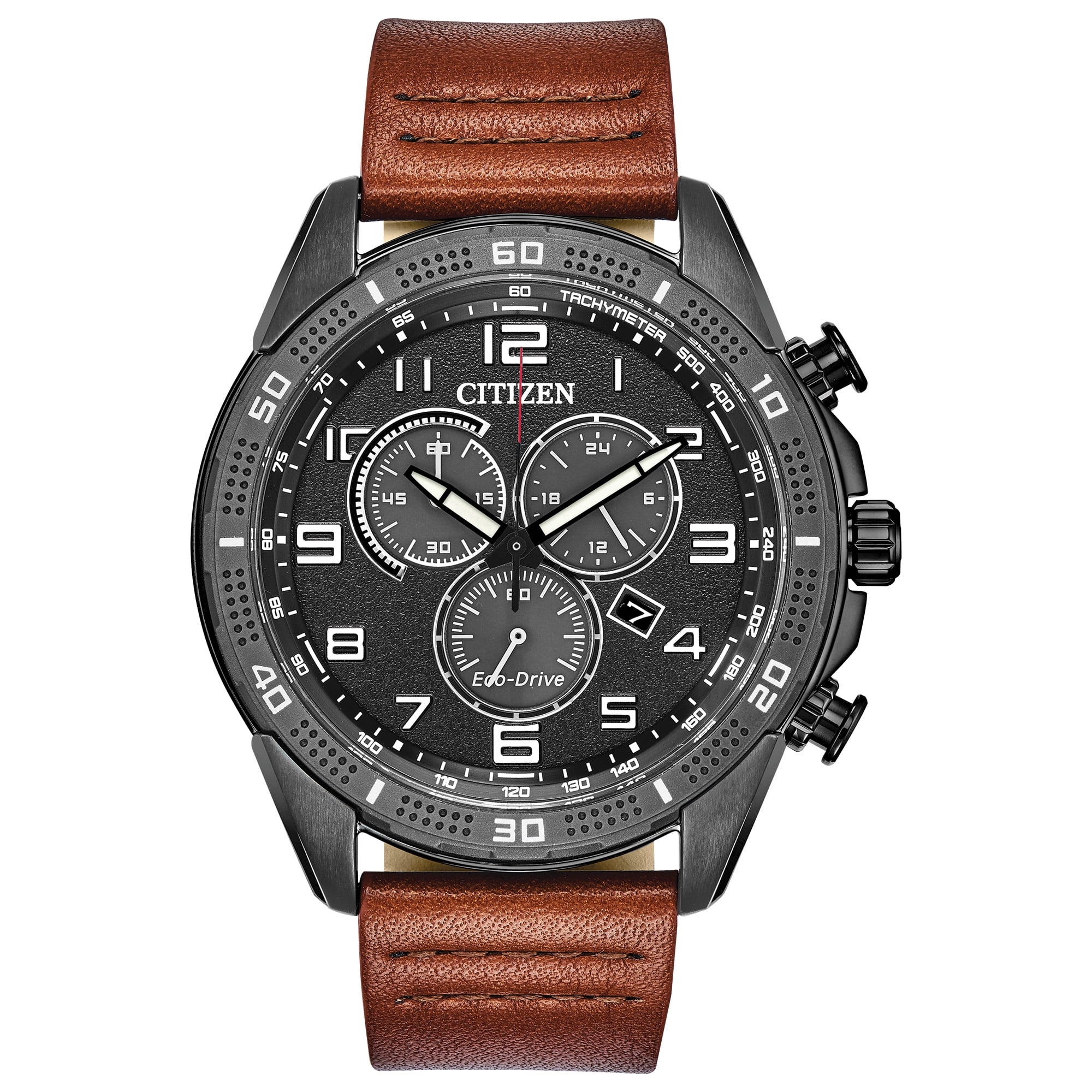 オーダーぺージ Citizen Men's Eco-Drive Chronograph Brown Leather Strap Watch