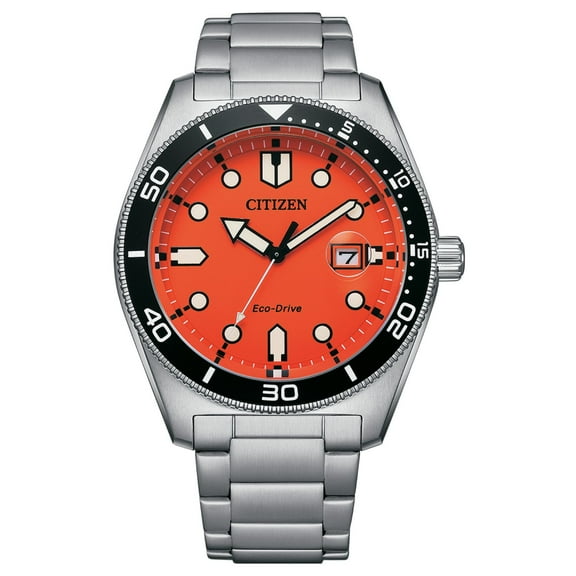 Citizen Men's Eco-Drive Classic Stainless Steel Orange Dial Watch - AAW1760-81X
