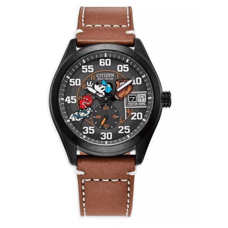 Citizen Men's Eco-Drive Disney Mickey Mouse Baseball Theme Leather