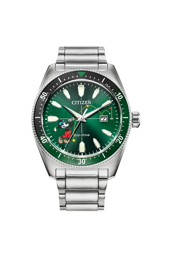 Men's Eco-Drive Disney Mickey Mouse Golfing Stainless Steel Watch - AW1595-78W