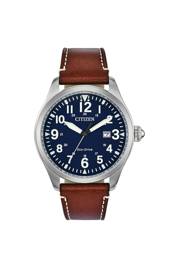 Men's Eco-Drive Garrison Military Brown Leather Strap Watch - BM6838-17L