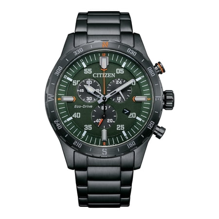 Citizen Men's Eco-Drive Gray IP Stainless Chronograph Green Dial Watch - AT2527-80X