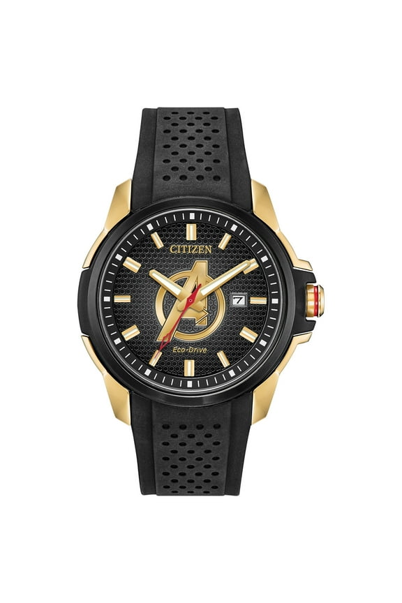 Men's Eco-Drive Marvel Avengers Black Strap Watch - AW1155-03W