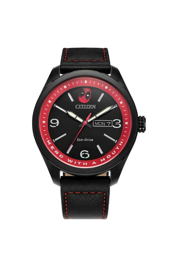 Men's Eco-Drive Marvel Deadpool Black Strap Watch - AW0145-02W