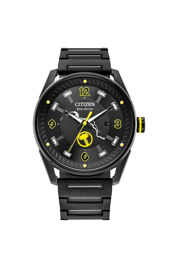 Men's Eco-Drive Marvel Thor Black IP Stainless Steel Watch - BM6987-50W