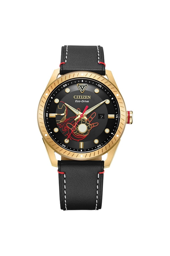 Men's Eco-Drive Marvel Tony Stark Leather Strap Watch BM6992-09W