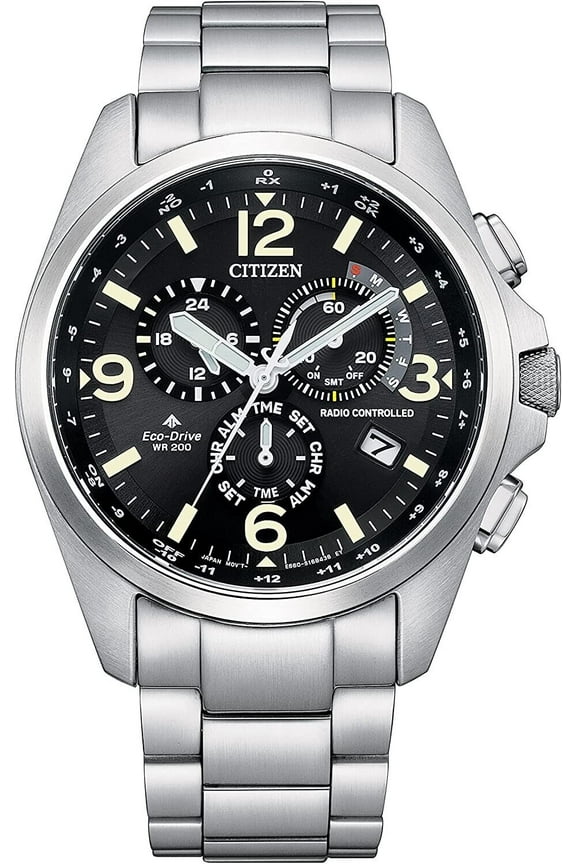 en Men's Eco-Drive Promaster Land Chronograph Watch in Stainless Steel, Perpetual Calendar