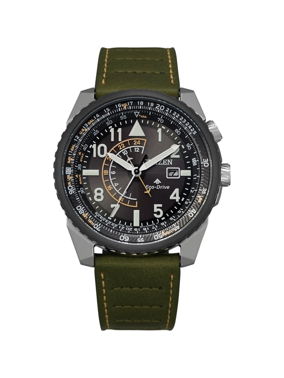 Men's Eco-Drive Promaster Nighthawk Olive Green Leather Strap Watch BJ7138-04E