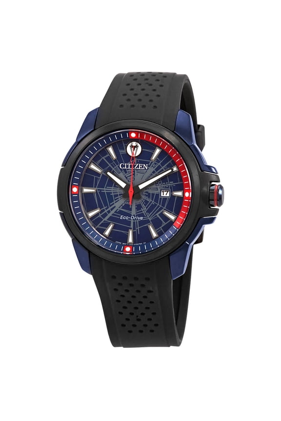 Men's Eco-Drive Spider Man Black Strap Watch