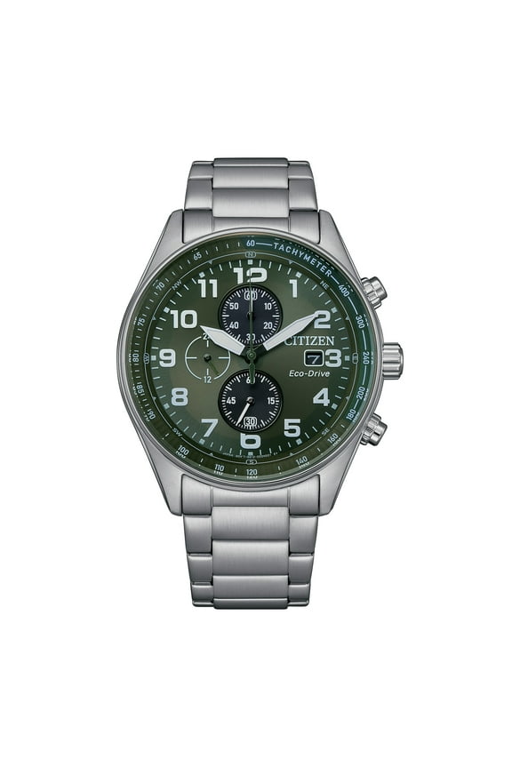 Men's Eco-Drive Stainless Steel Chronograph Green Dial Watch - CA0770-56X
