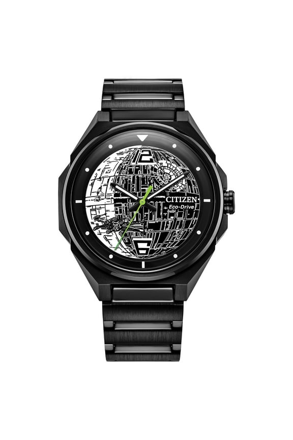 Men's Eco-Drive Star Wars Death Star Black IP Stainless Steel Watch - BJ6539-50W