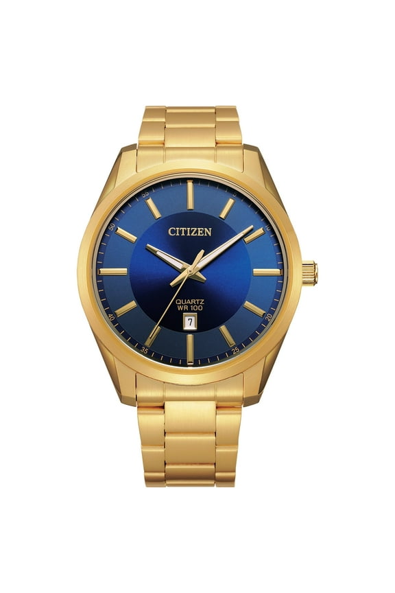 Men's Gold Tone Stainless Steel Blue Dial Watch - BI1032-58L
