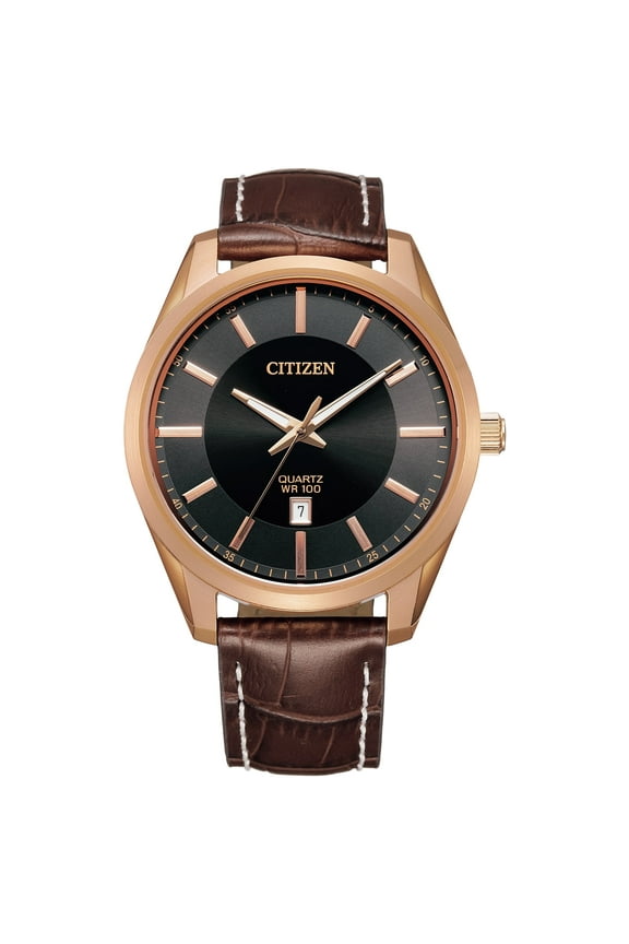 Men's Quartz Brown Leather Strap Watch with Rose Gold-Tone Case - BI1033-04E