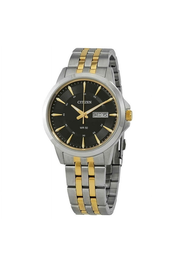 Men's Quartz Day/Date Watch - Black Dial - Two-Tone Case and Bracelet
