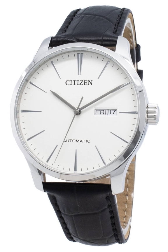 Automatic Men's Stainless Steel Leather Wristwatch, White