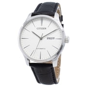CITIZEN Automatic Mens Stainless Steel Leather Wristwatch, White
