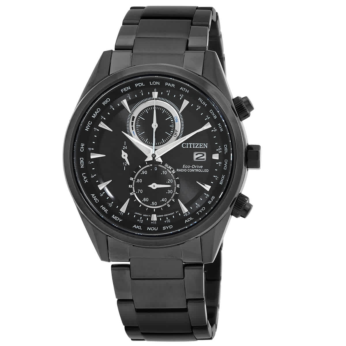 Citizen Perpetual Alarm World Time Chronograph GMT Black Dial