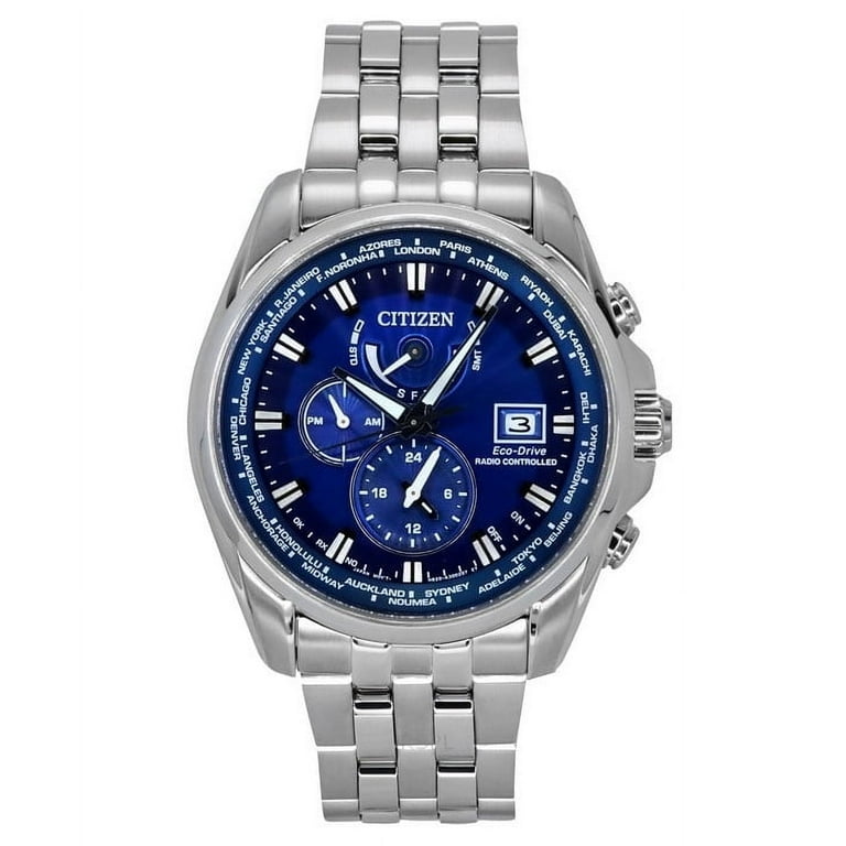 Citizen Perpetual Alarm World Time GMT Eco-Drive Blue Dial Men's