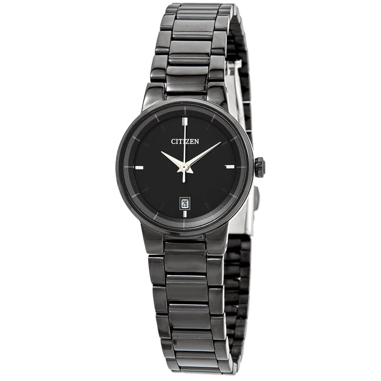 オーキッドキュー Citizen Quartz Black Dial Black Ion-plated Ladies Watch EU6017-54E