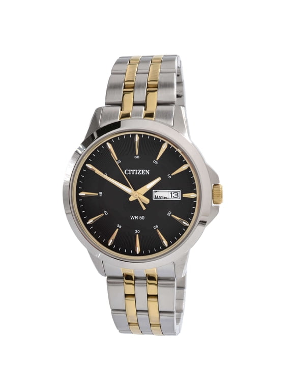 Quartz Black Dial Two-Tone Mens Watch