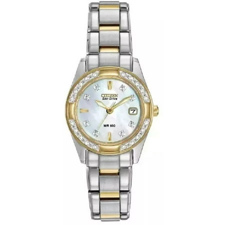 Women's Citizen Eco-Drive Two Tone Mother of Pearl Crystalized Dial Watch EW1824-57D