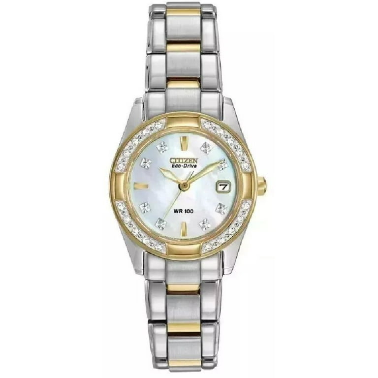 Women's Citizen Eco-Drive Two Tone Mother of Pearl Crystalized