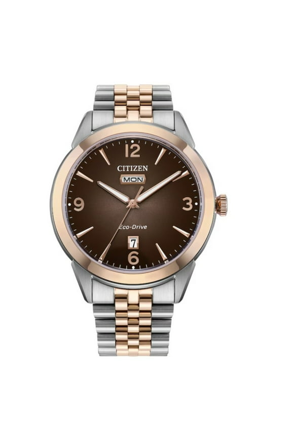 Rolan Eco-Drive Brown Dial Two-Tone Men's Eco-Drive Watch AW0156-57X