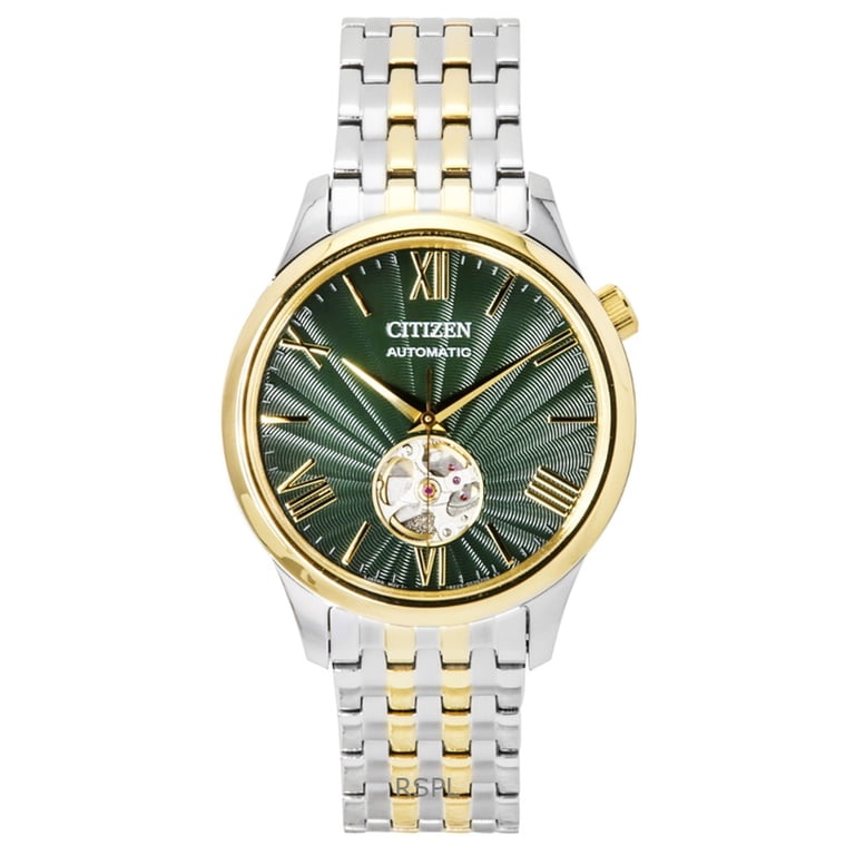 Citizen Two Tone Stainless Steel Open Heart Green Dial Automatic