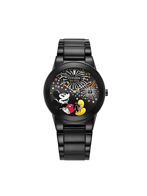 Unisex Eco-Drive Disney Mickey Mouse Black IP Stainless Steel Watch - AU1095-57W