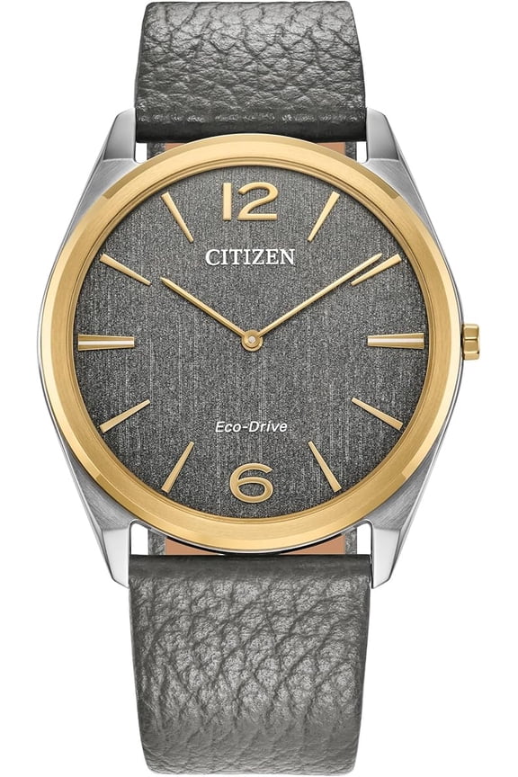 Unisex Eco-Drive Dress Classic Eco Watch, Two-Tone Stainless Steel Bracelet, Gray Leather Strap, (AR3124-07H)