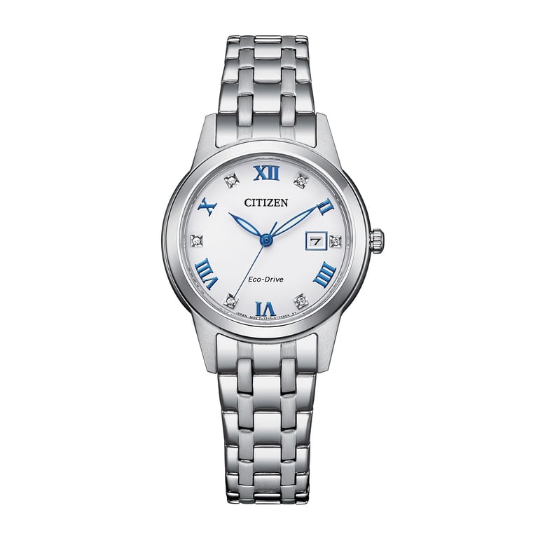 Citizen Eco-Drive Womens Watch 18mm White Dial Stainless Band Crystal Bezel 7.5\