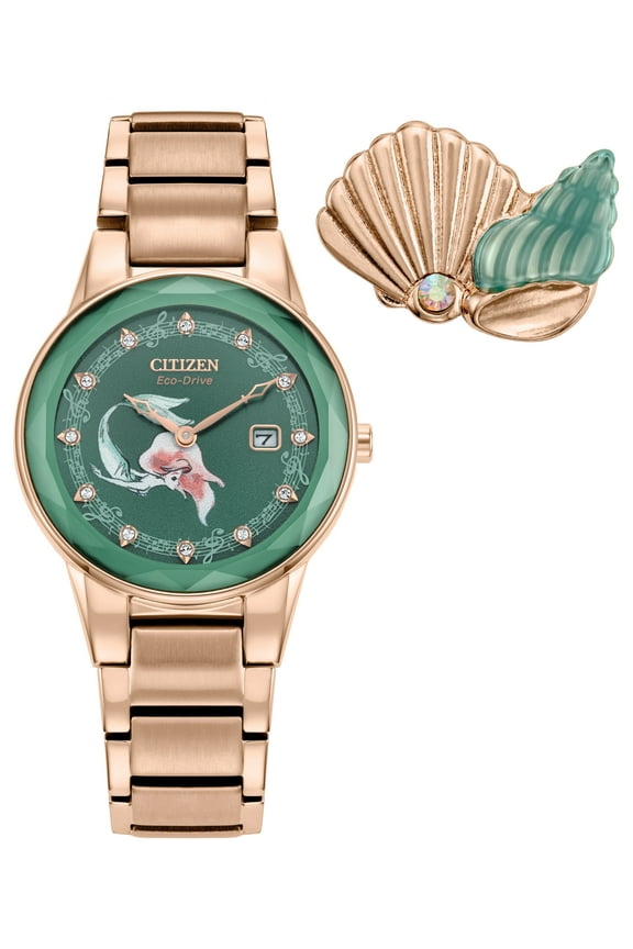 Women's Eco-Drive Disney Ariel Rose Gold-Tone Crystal Box Set Watch - GA1073-63W