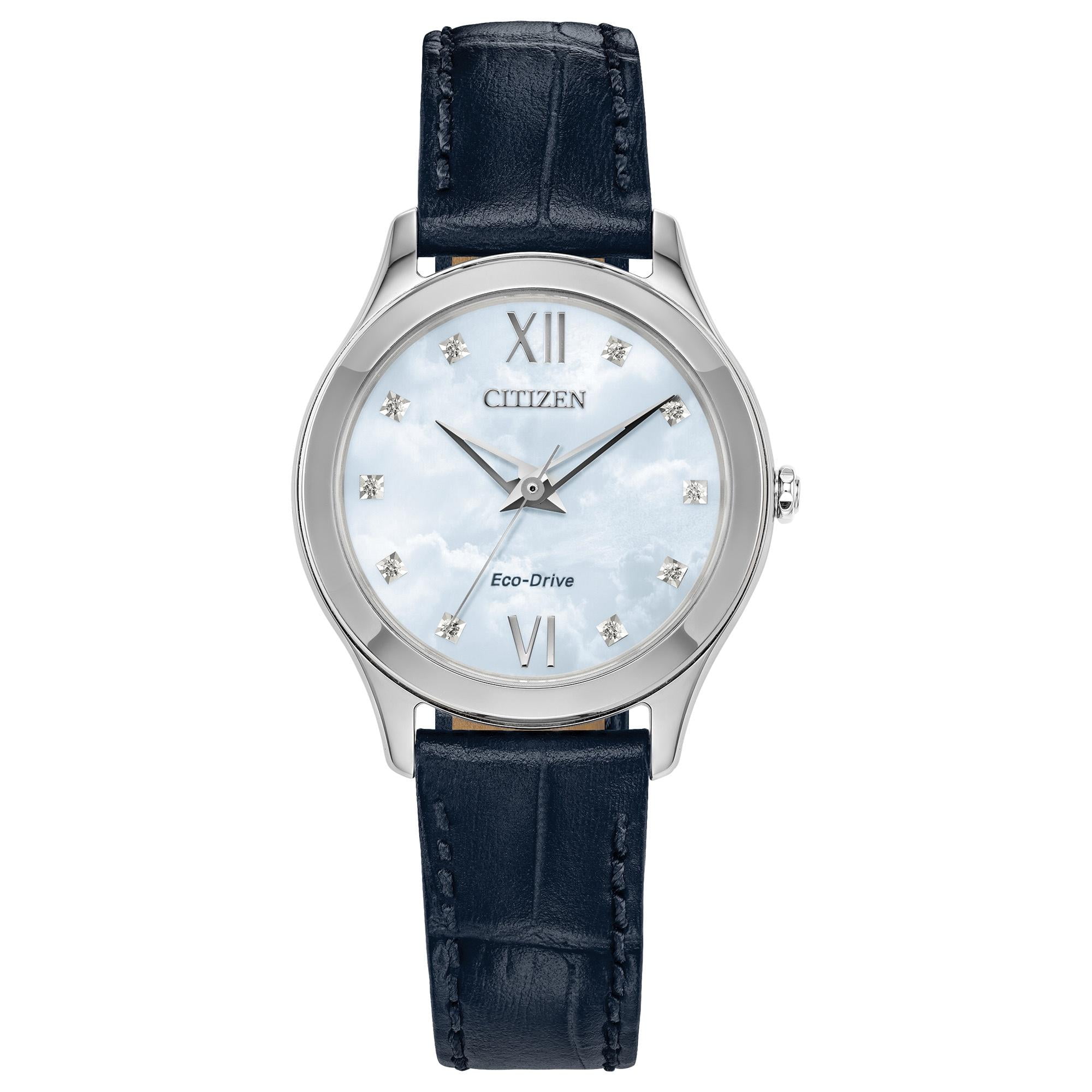Citizen Women's Eco-Drive Navy Leather Diamond Dial MOP Watch