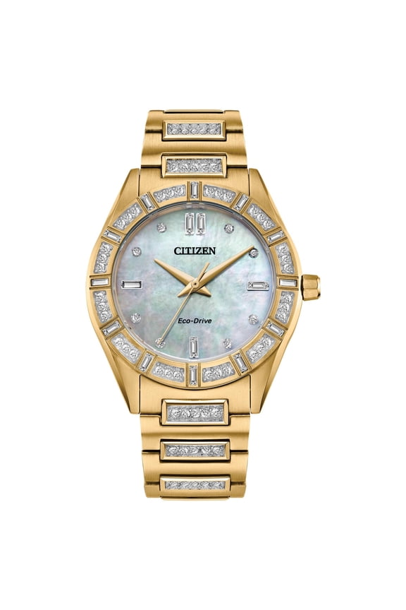 Women's Eco-Drive Silhouette Crystal Gold-Tone MOP Watch - EM1022-51D