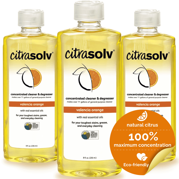 Citra Solv Concentrated Household Cleaner & Degreaser, Valencia Orange Scent, 8 fl oz, 3 Count