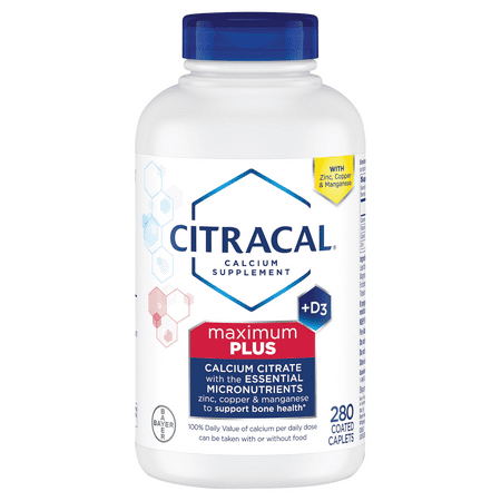 Citracal Maximum Plus Calcium Citrate + D3, 280 Caplets Bone health, 25 mcg, Zinc, Vitamin
