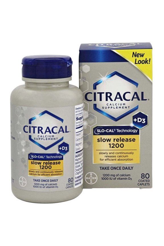Slow Release 1200 Calcium With Vitamin D3, Caplets 80 Count Ea
