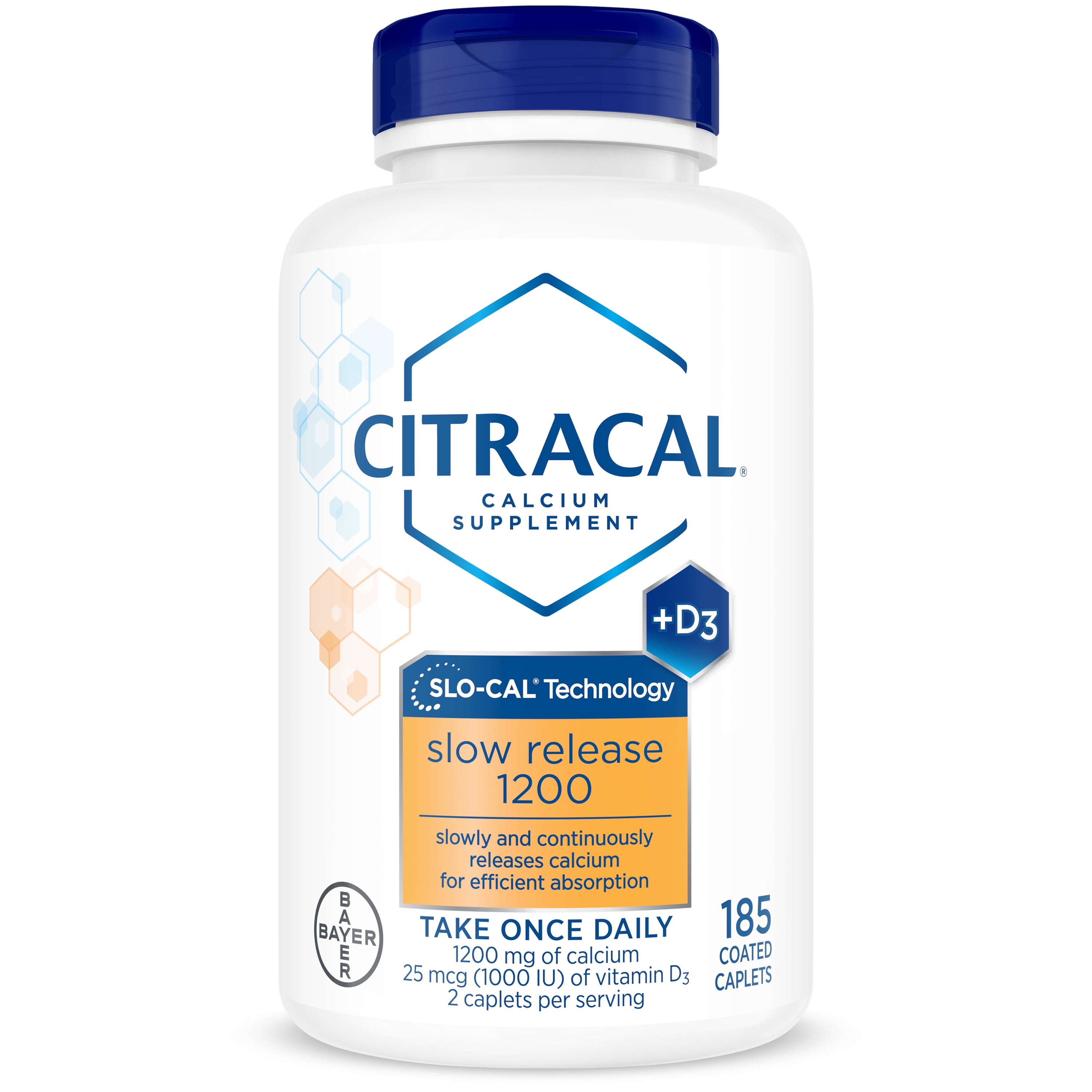 Citracal Slow Release 1200 Calcium with Vitamin D3, Calcium Supplement, 185 Caplets