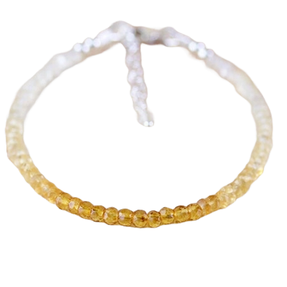Citrine 3.5mm Round Shape Faceted Cut Beads 7 inch Adjustable Silver Plated Clasp Bracelet for men, women, unisex. Link Chain Stacking Bracelet.|LINK_02193