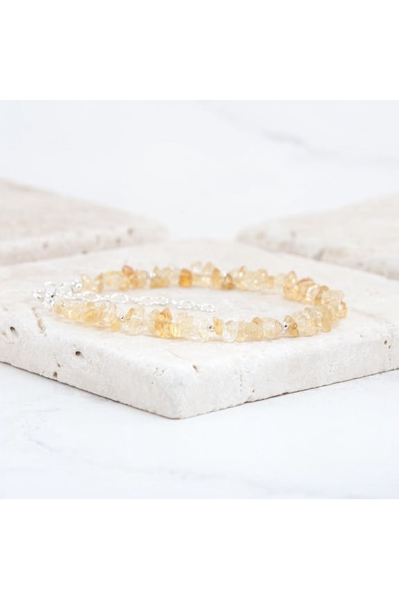 Citrine 3-6mm Nugget Chips Shape Smooth Cut Beads 7 inch Adjustable Silver Plated Clasp Bracelet for men, women, unisex. Link Chain Stacking Bracelet.|LINK_02097