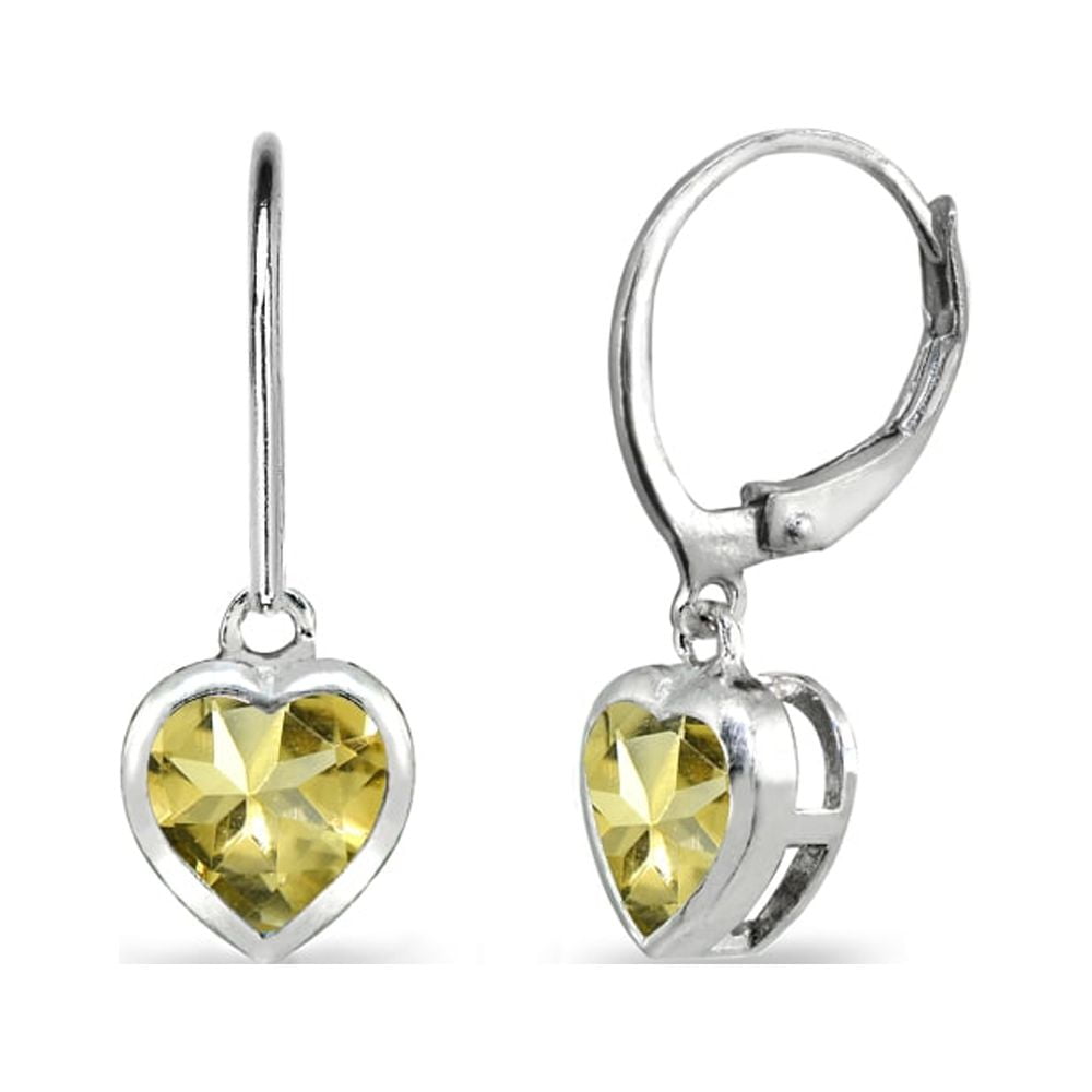 Citrine 6mm Heart Bezel-Set Dainty Dangle Leverback Earrings in Sterling Silver