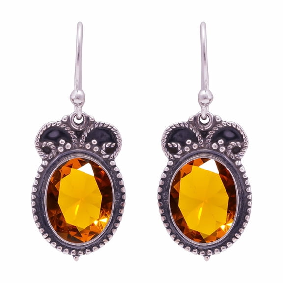 Citrine 925 Sterling Silver Earring V8873, Citrine Earring, Drop/Dangle Earring, Yellow Earring, Oval Gemstone Earring, Handmade Earring, Silver Handm
