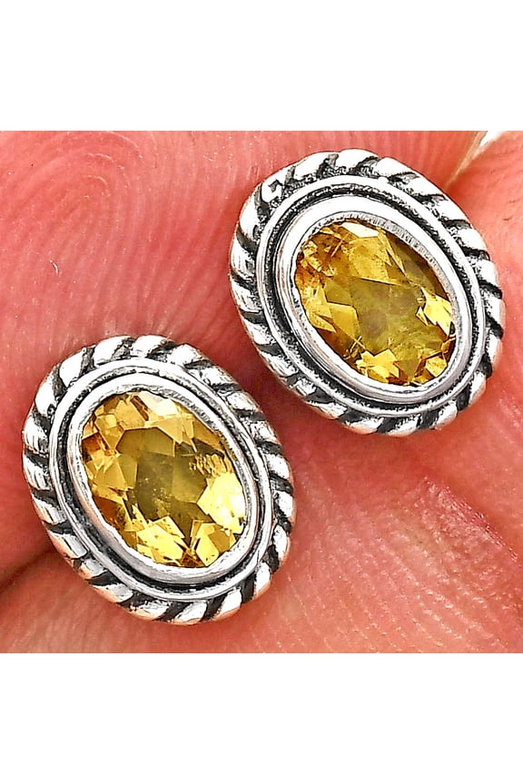 Citrine 925 Sterling Silver Stud Earrings Jewelry E-1245 AGE1016_F