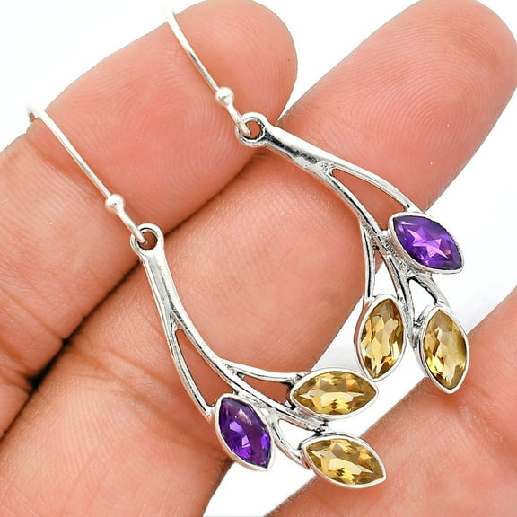 Citrine & Amethyst 925 Sterling Silver Earrings Jewelry E-1253 AGE1012_A