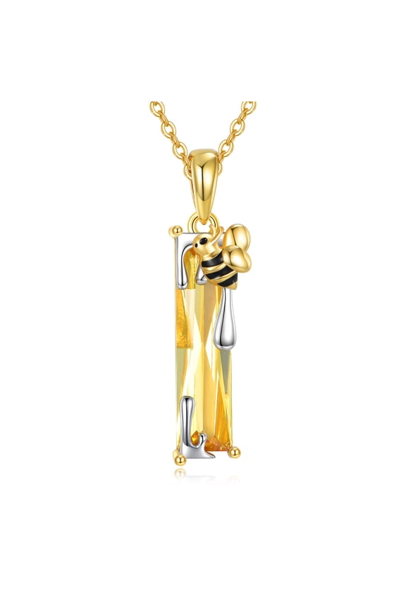 Citrine Bee Pendant Necklace S925 Sterling Silver 18K Gold Plated Bumblebee Jewelry Birthday Gifts for Women Daughter (Citrine Bee)