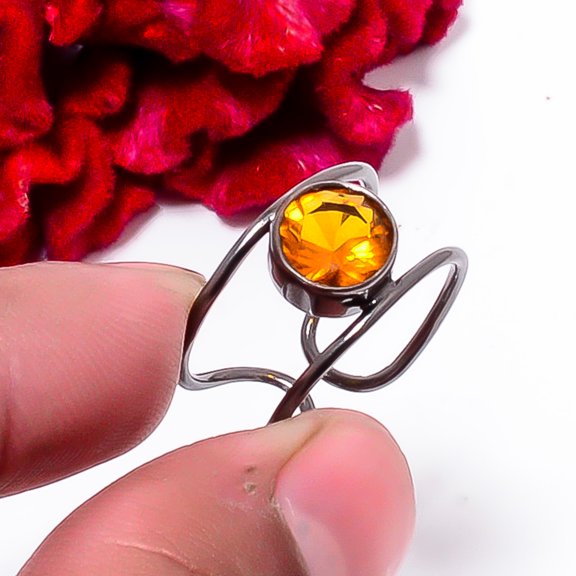 Citrine Black Rhodium Plated Handmade Gemstone 925 Sterling Silver Ring s.8 Sku11, Yellow Ring, Gemstone Ring