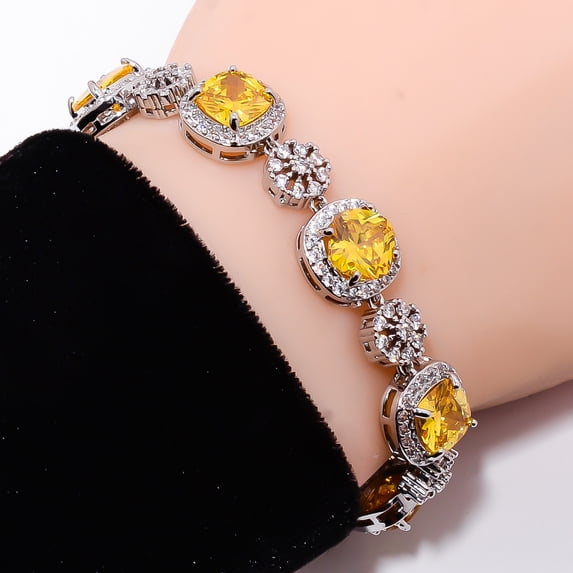 Citrine, CZ 925 Sterling Silver Adjustable Tennis Bracelet 7-8" B14084, Citrine Bracelet, Yellow Bracelet, Cushion Bracelet