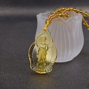 Citrine Crystal Orgone Godness Glazed Amulet,White Tara Buddha Hand-Carved Guanyin Jade Crystal Amulet NecklaceChain 65cm